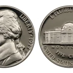 Close-up of 1977 nickel obverse and reverse side by side